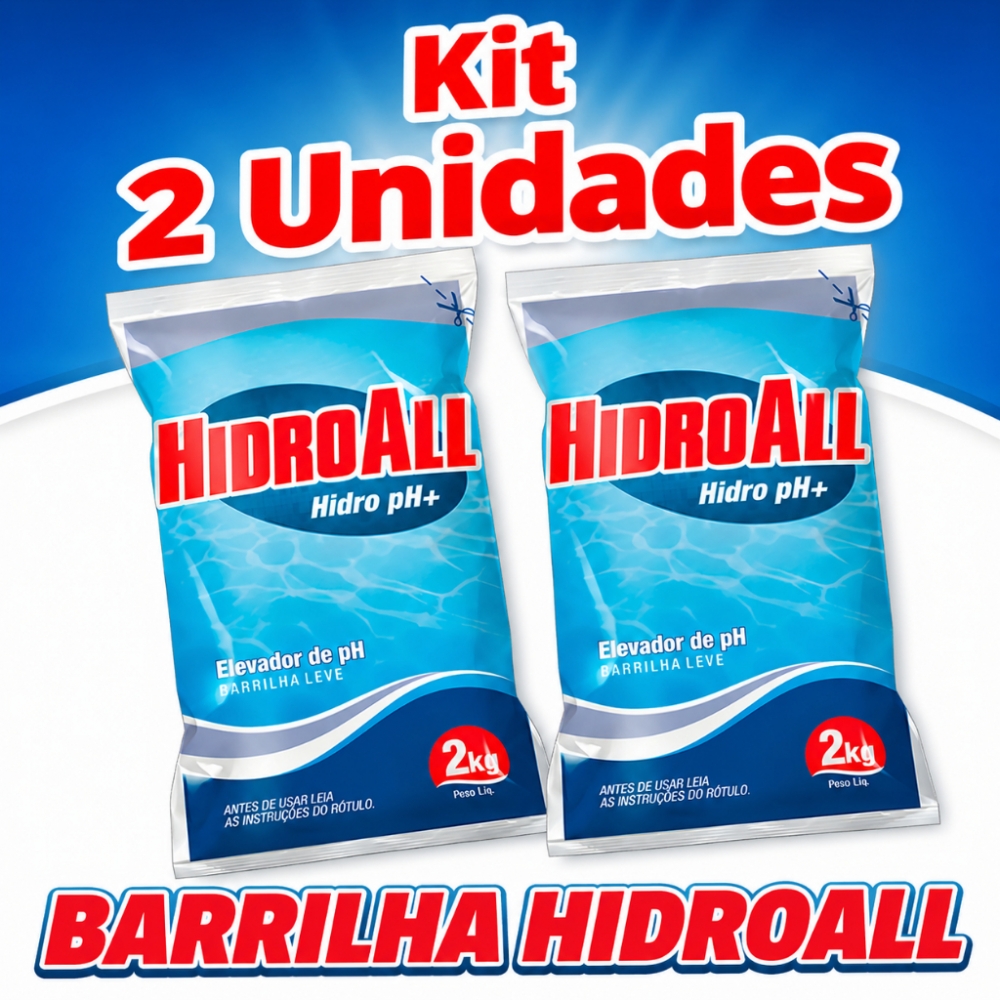 Kit 2 Unidades Barrilha Leve Hidroall Elevador de pH para Piscina 2kg Cada Água Cristalina