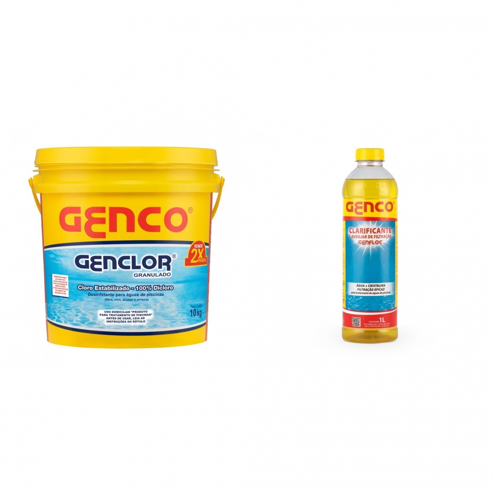 Genclor 10kg + Genfloc 1litro cloro puro e clarificante genco - cloro e clarificante