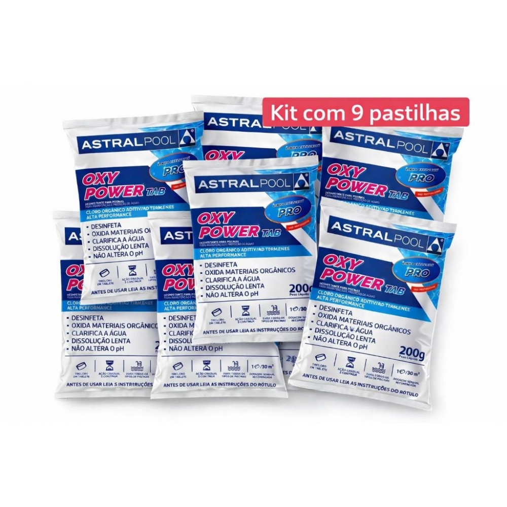 Kit 12 Pastilhas AstralPool Cloro Puro Concentrado - Kit 9 Pastilhas Astralpool