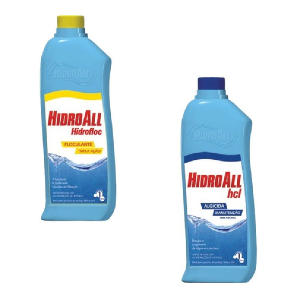 Clarificante Hidrofloc 1l + Algicida Manutenção 1l Hidroall
