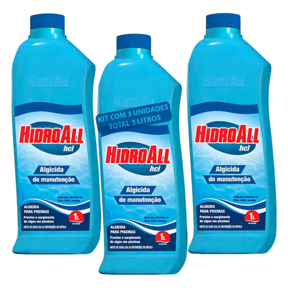 Kit 3 Algicida Manutenção Piscinas Água Verde 3l Hidroall