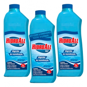 Kit 3 Algicida Manutenção Piscinas Água Verde 3l Hidroall