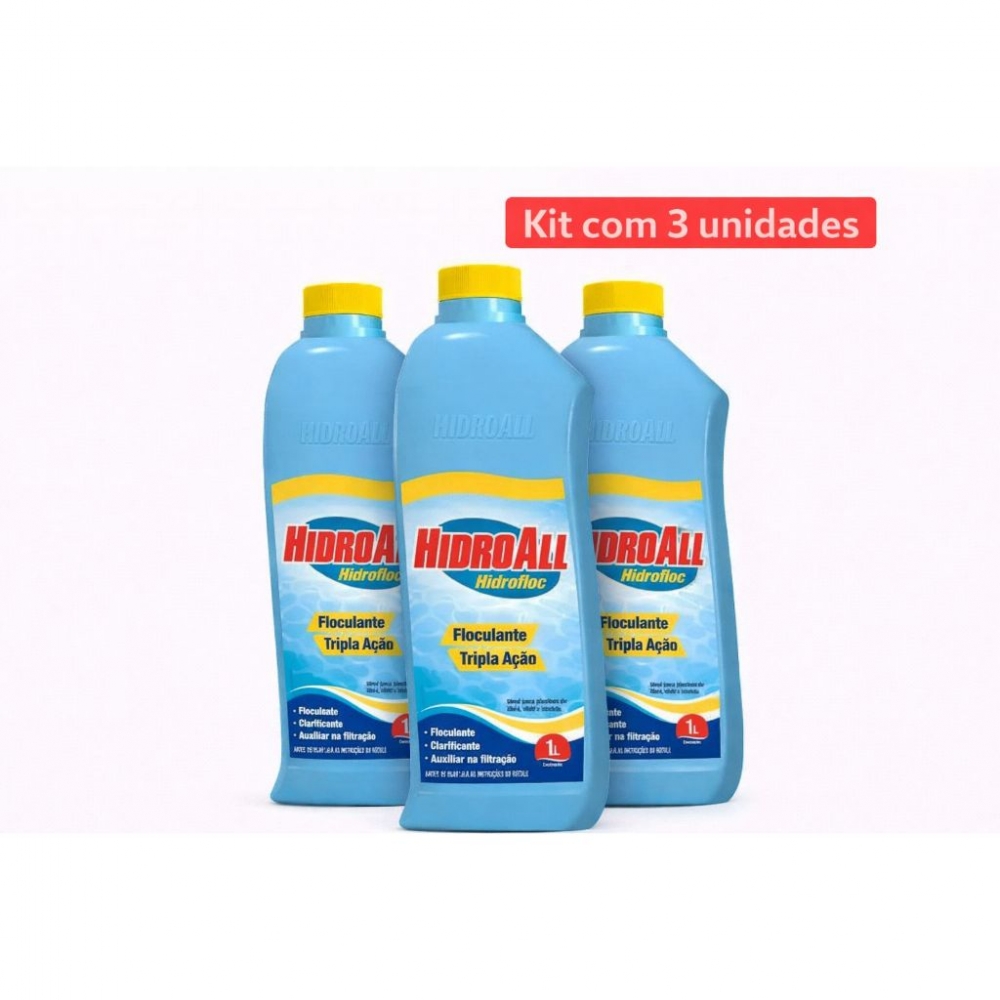 Kit 3 Clarificantes Hidrofloc 1Litro Hidroall - 3 Hidrofloc 1L